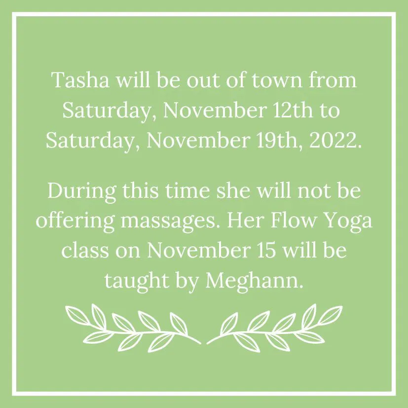 Chiropractic Clarkesville GA Tasha Closed Dates November 2022
